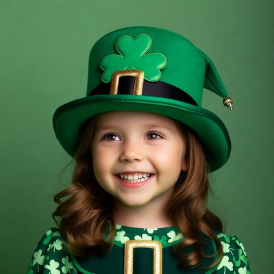 Girl wearing shamrock leprechaun hat