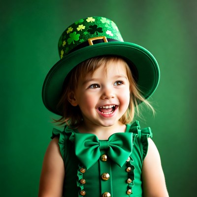 Toddler girl in green St. Patrick's hat