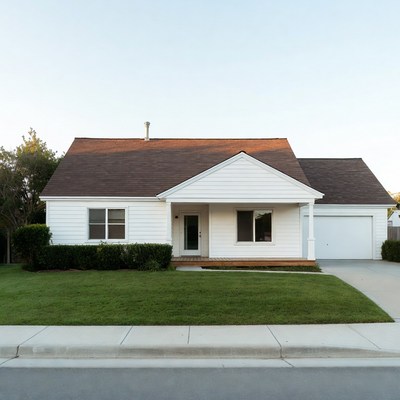 White house with brown roof