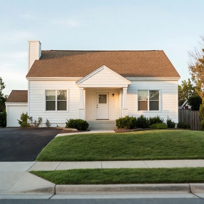 White house with brown roof