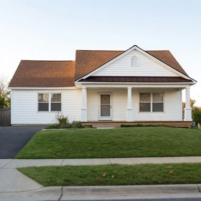 White house with brown roof