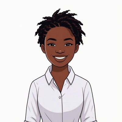 Smiling African-American woman in white shirt
