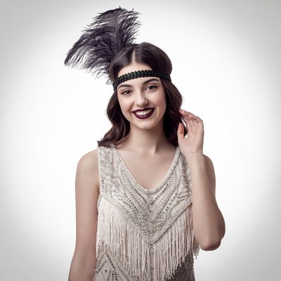 Woman in Flapper Headband and Dress
