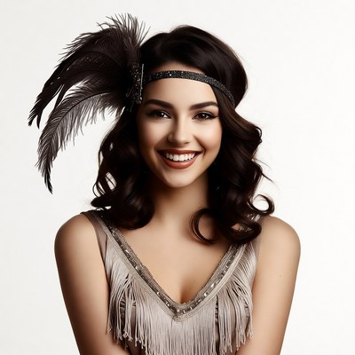 Woman in 1920s flapper headband
