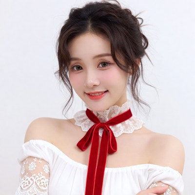 Asian woman in red lace choker