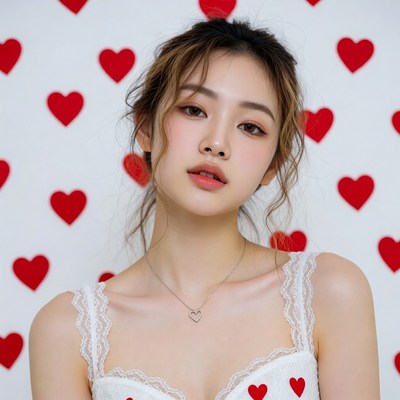 Asian woman with heart necklace