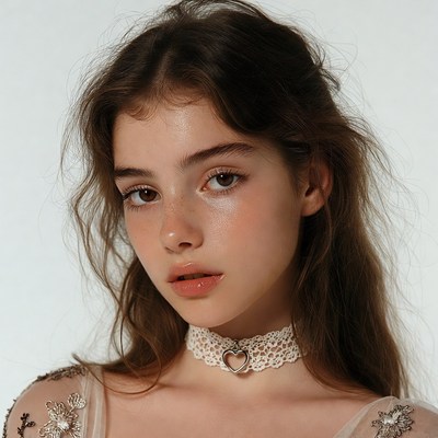Young woman with lace choker necklace