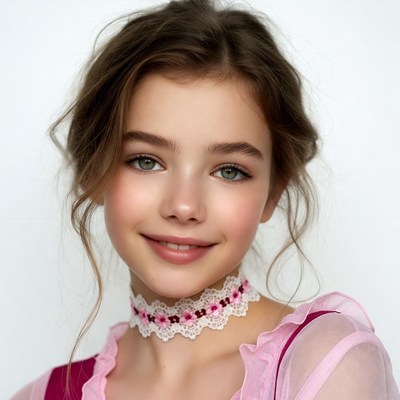Young girl with pink lace choker