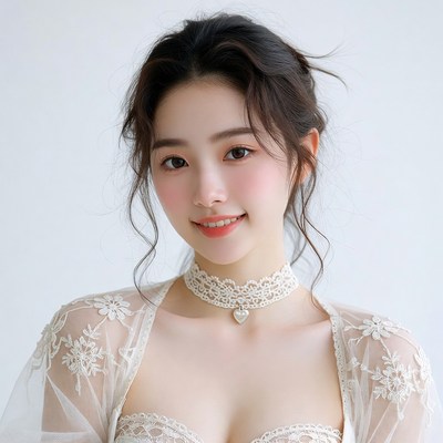 Asian woman in lace choker necklace