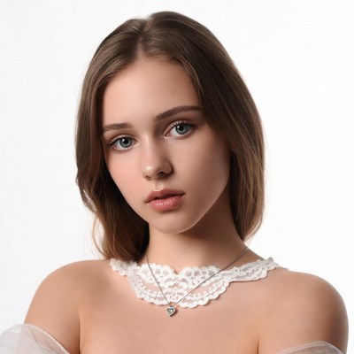Young woman with lace necklace