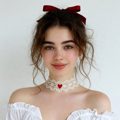 Woman with red bow and lace choker
