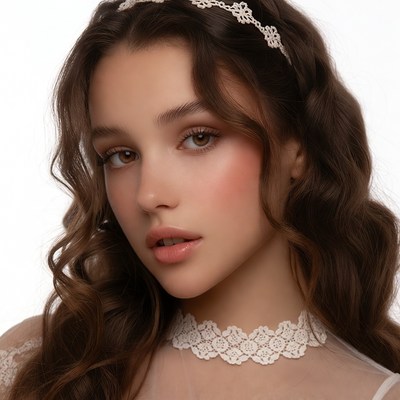 Woman with lace headband and necklace