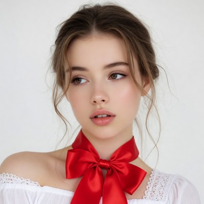 Woman with red bow tie