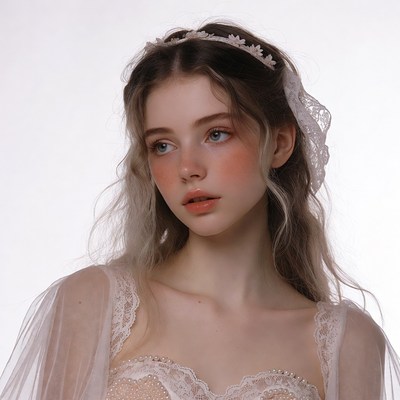 Young woman in lace wedding dress