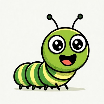 Cute green cartoon caterpillar smiling
