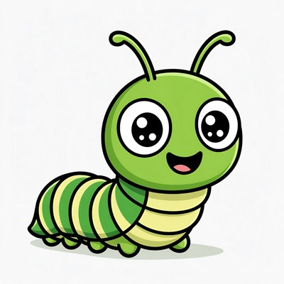 Cute green cartoon caterpillar