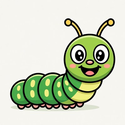 Cute cartoon green caterpillar smiling