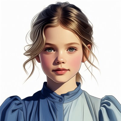 Blonde girl in blue Victorian dress