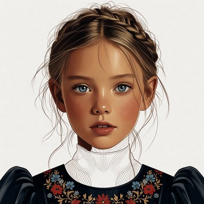 Girl with braided hair in embroidered dress