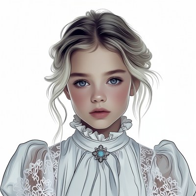 Girl in white Victorian blouse