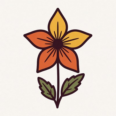 Orange Flower with Leaves Illustration