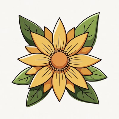 Yellow Sunflower with Green Leaves
