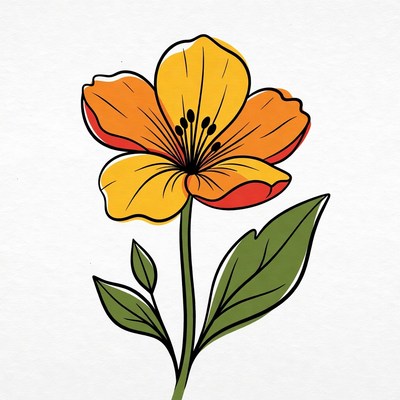 Orange flower illustration with stem