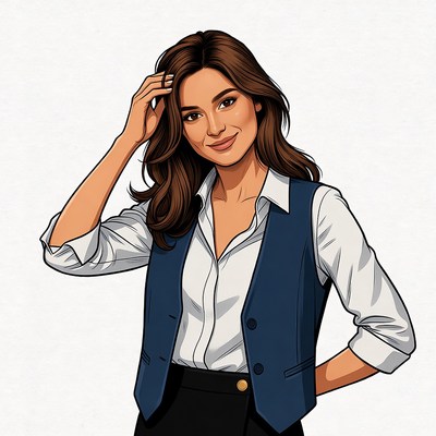 Smiling woman touching hair in vest