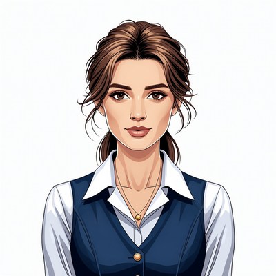 Woman in navy vest and white shirt