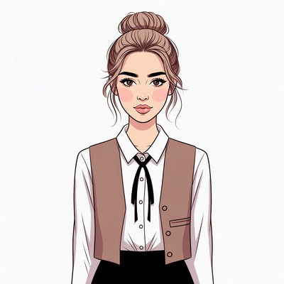 Woman with bun hairstyle in vest