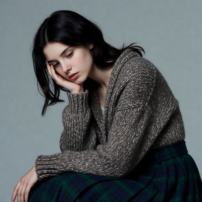 Woman resting chin on hand thoughtfully