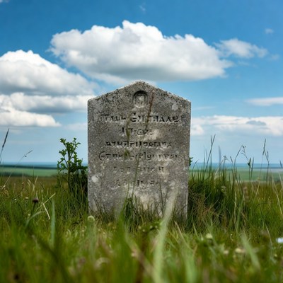 Grave stone in grassy field