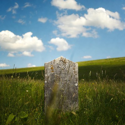Old gravestone in green field