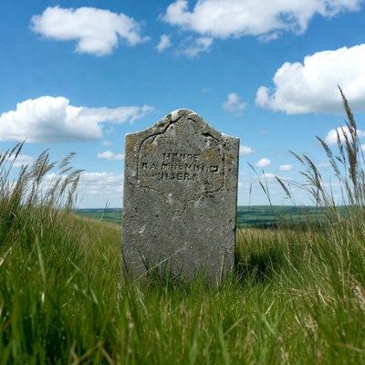 Old gravestone in grassy field