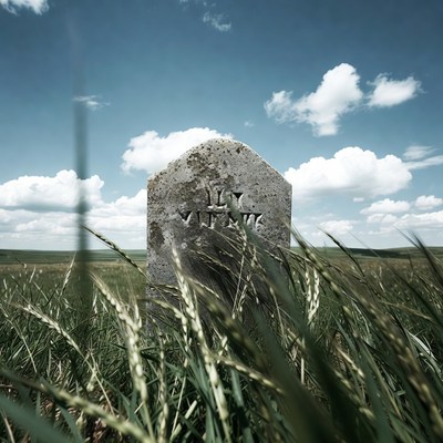 Old Grave Stone in Grassy Field