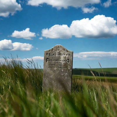 Old gravestone in grassy field
