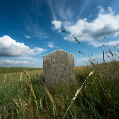 Gravestone in grassy field