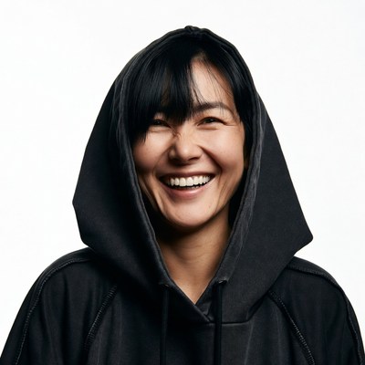 Asian woman smiling in black hoodie