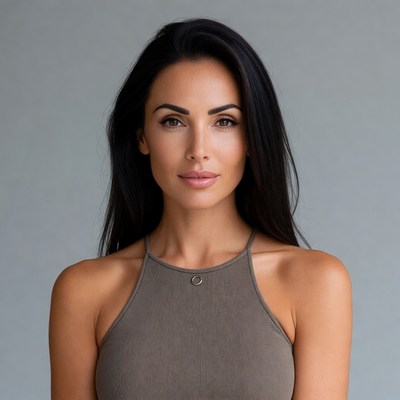 Beautiful woman in gray halter top