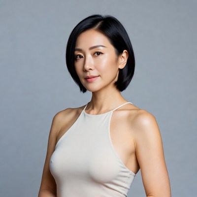 Asian woman in white spaghetti strap top