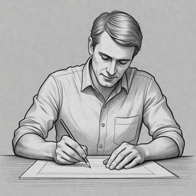 Man drawing with pencil at desk
