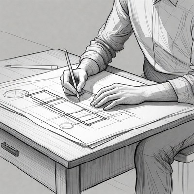 Man sketching architectural drawing