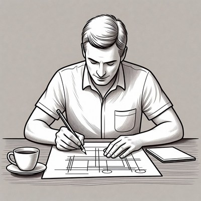 Man drawing architectural blueprint