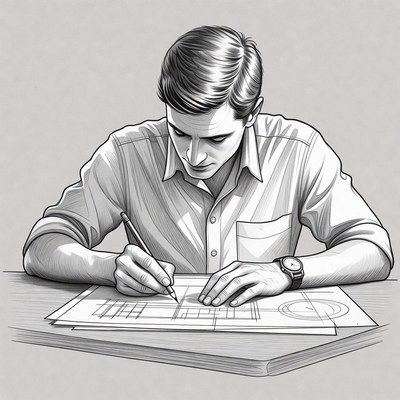 Man drawing architectural blueprint