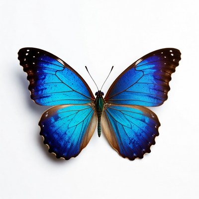 Blue Morpho Butterfly on White Background