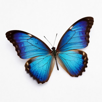 Blue Morpho Butterfly on White