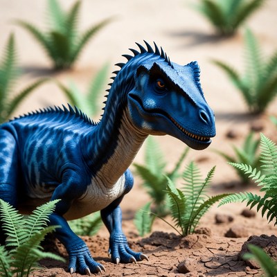 Blue Allosaurus Dinosaur in Ferns