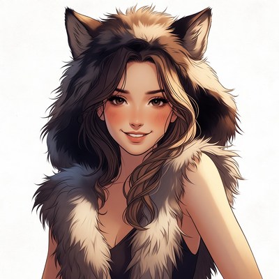Woman wearing wolf hood