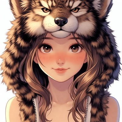 Anime girl wearing wolf mask