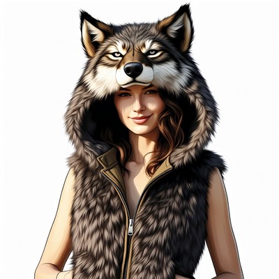 Woman wearing wolf fur hood